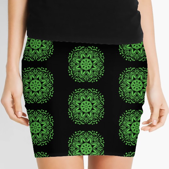 Green floral lace pattern Women's Mini Skirts