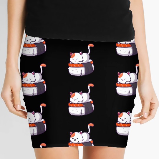 Sushi Cat Lover Japanese Kawaii Anime Neko Manga Women's Mini Skirts