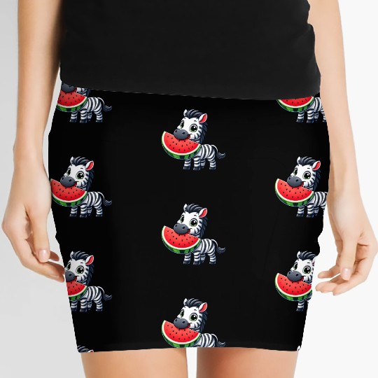 Zebra melon watermelon fruit fruity Women's Mini Skirts