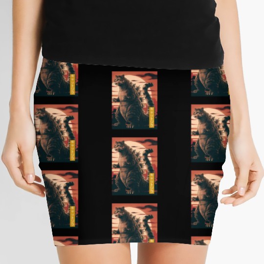 Funny Cute Cat Art Japanese Sunset Retro Catzilla Women's Mini Skirts