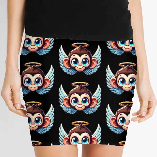 Monkey chimpanzee cartoon angel wings Women's Mini Skirts