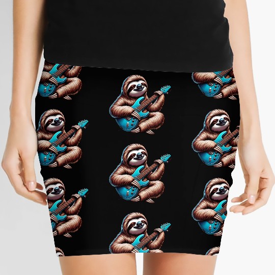 Cool Sloth E-Guitar Player Design Women's Mini Skirts