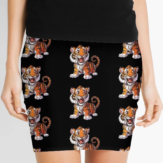 Roaring Young Tiger Cub Playful Stance Women's Mini Skirts
