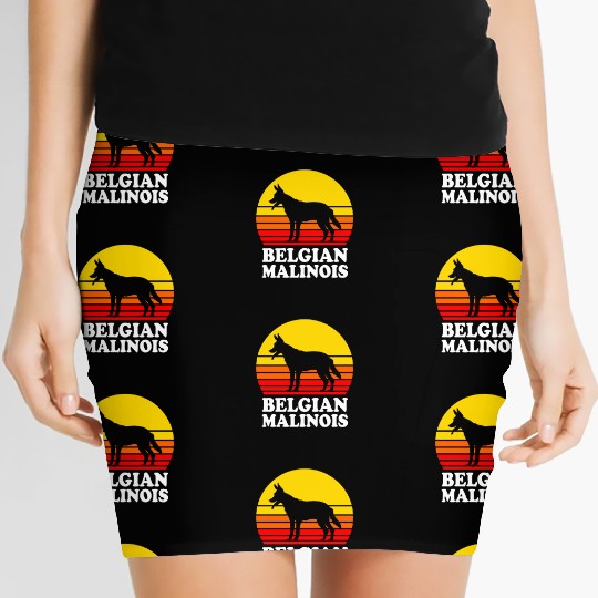 Retro Sunset Dog Silhouette Belgian Malinois Dog Women's Mini Skirts