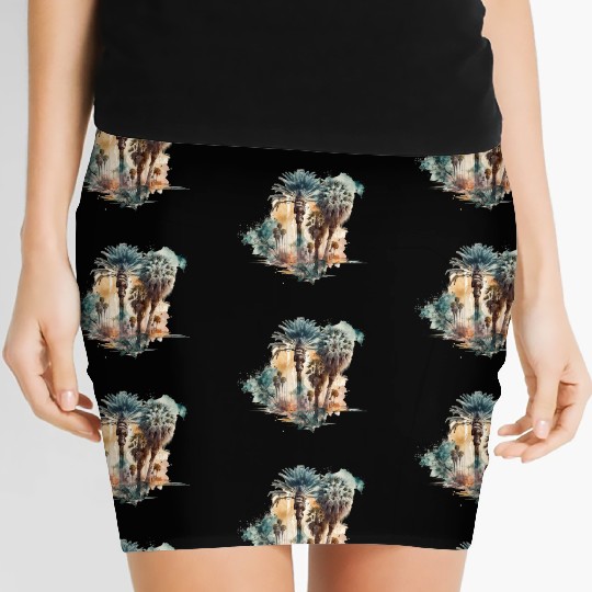 Tropical Watercolor Palm Trees, Tropical Clipart Women's Mini Skirts
