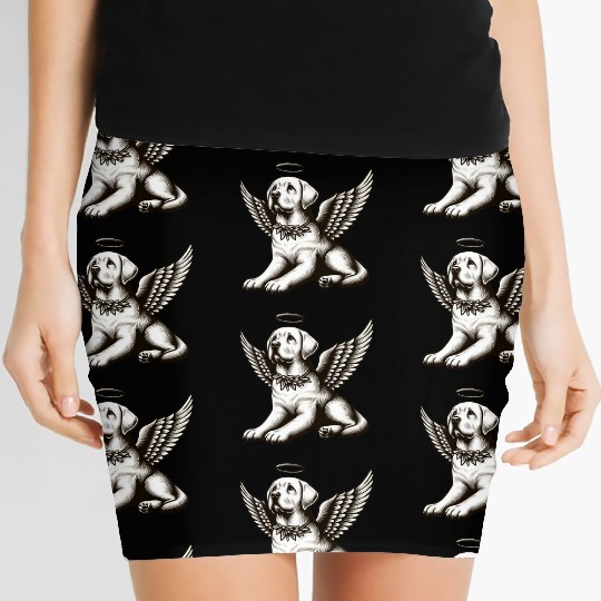 Labrador angel wings black white halo Women's Mini Skirts