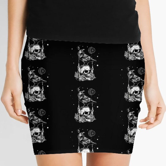 Black Raven Occult Aesthetic Gothic Women's Mini Skirts