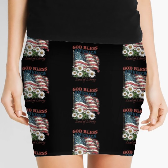 God Bless America 4th Of July US Flag Daisy Women's Mini Skirts