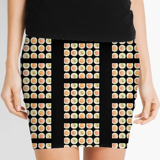 Watercolor illustration of sushi food pattern Women's Mini Skirts