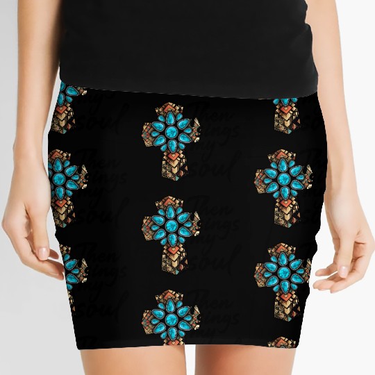 Turquoise Cross Western Aztec Art Women's Mini Skirts