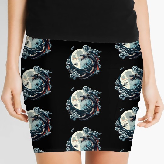 Mystical Dragon and Moon - Celestial Fantasy Women's Mini Skirts