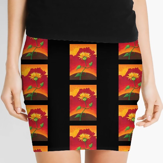Cute Sunflower At Sunset Illustration Women's Mini Skirts
