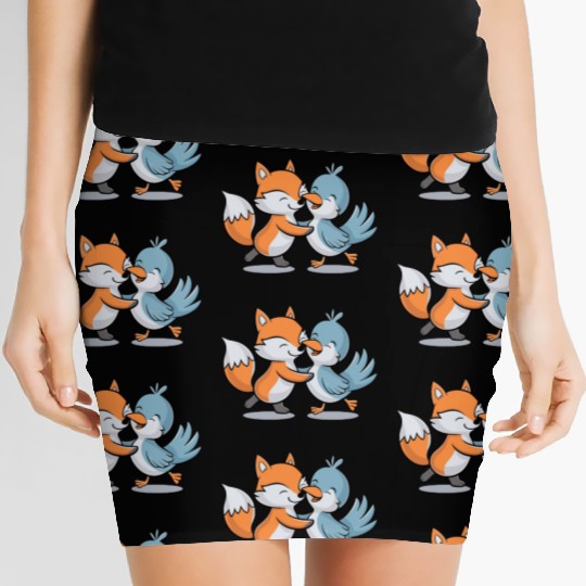 Cute Fox and Bird Friends Women's Mini Skirts
