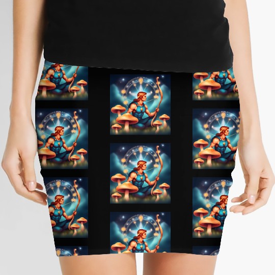 Sagittarius zodiac sign with mushrooms Women's Mini Skirts