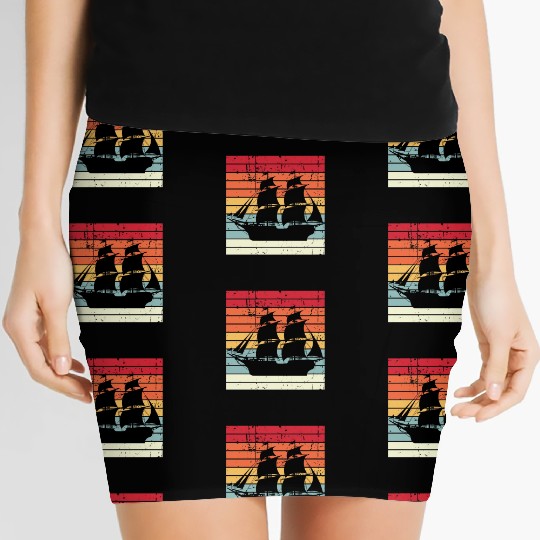 Vintage Retro Sun Set Pirate Ship Women's Mini Skirts