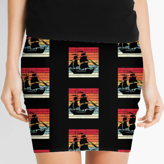 Pirate ship sunset Women's Mini Skirts