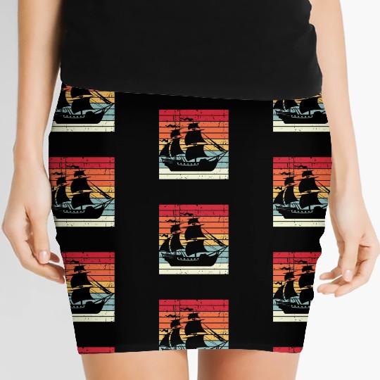 Pirate ship sunset Women's Mini Skirts