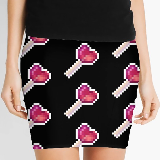 Pixel Art Sprite Cute Heart Lollipop Women's Mini Skirts
