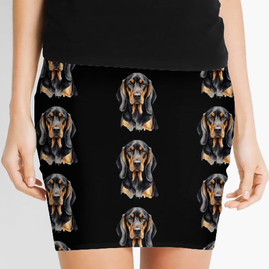 Elegant watercolor Black & Tan Coonhound Dog Women's Mini Skirts