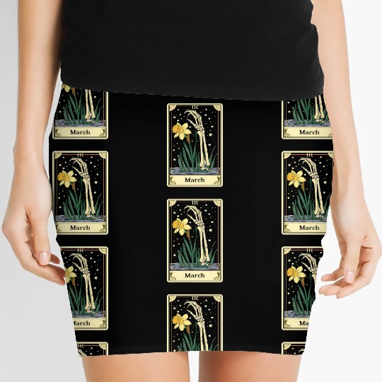 March Gothic Tarot Card - Daffodil Flower & Skelet Women's Mini Skirts