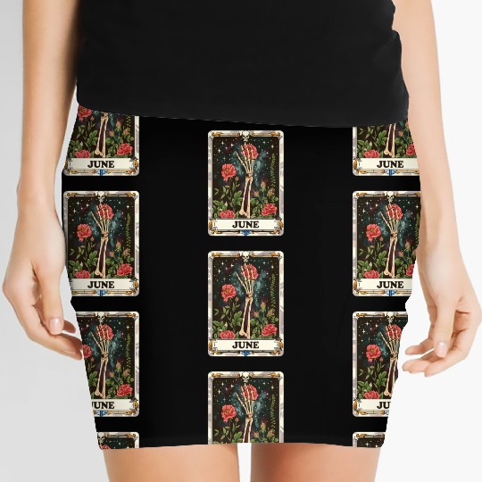 June Gothic Tarot Card - Rose Flower & Skeleton's Women's Mini Skirts