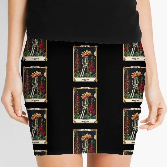 August Gothic Tarot Card - Gladiolus Flower & Skel Women's Mini Skirts
