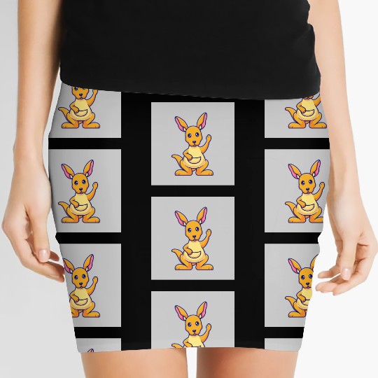 Cute Kangaroo Waving Hand: Cartoon Vector Icon Ill Women's Mini Skirts
