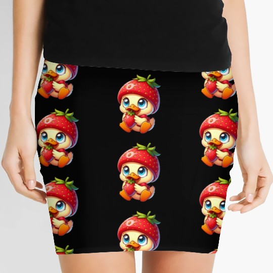 Cute Duck with Strawberry Fruity Quirky Fruit Women's Mini Skirts
