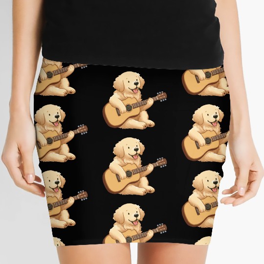 Golden Retriever playing guitar Women's Mini Skirts