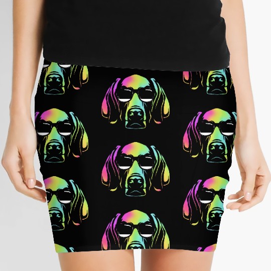 Colorful Weimaraner Dog Wearing Sunglasses Women's Mini Skirts
