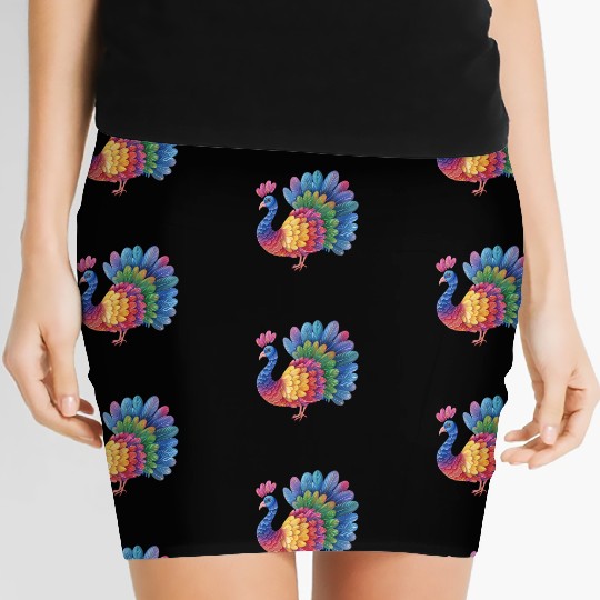 Turkey Rainbow Illustration Farm Animal Farmer Women's Mini Skirts
