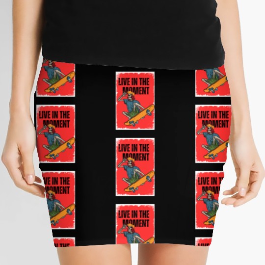 Funny playful Skateboarder: Live in the Moment Women's Mini Skirts