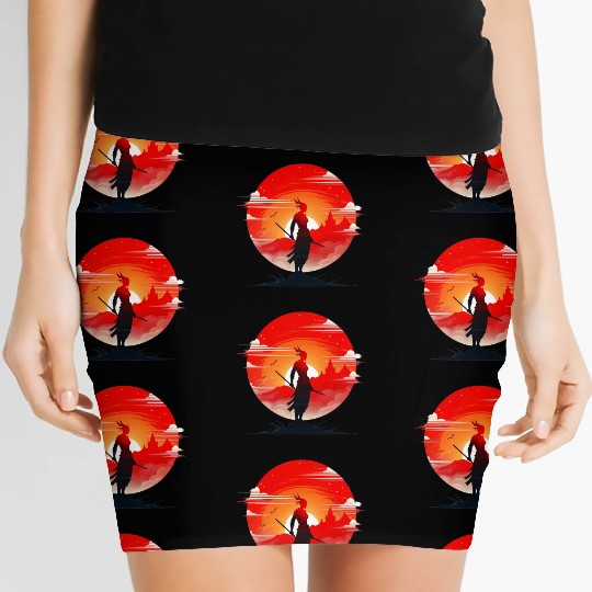 Illustration of a powerful and serene samurai Women's Mini Skirts