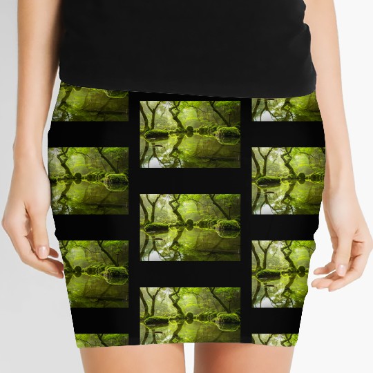 Enchanted Forest Reflections in Tranquil Pond Women's Mini Skirts