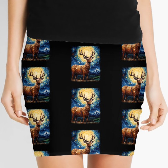 Deer Hunter Deer Hunting Starry Night Painting Women's Mini Skirts