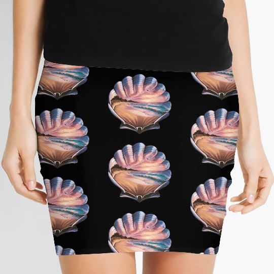 Seashell Beach Scene Serene Ocean Landscape Women's Mini Skirts