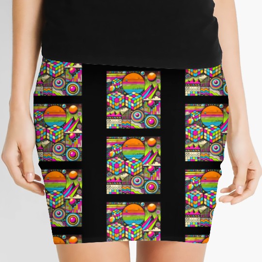 Neon Geometric Risograph Design Women's Mini Skirts