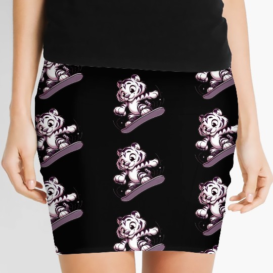 Cute Snowboarder Tiger Women's Mini Skirts