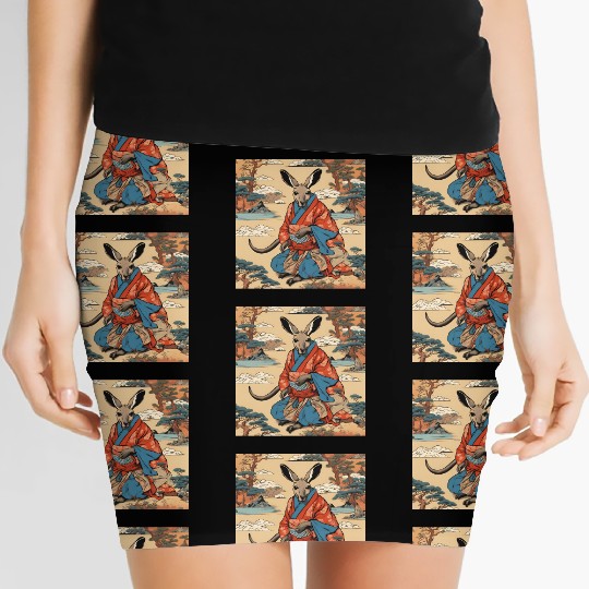 Retro Ukiyo-e Style Kangaroo Caricature Women's Mini Skirts