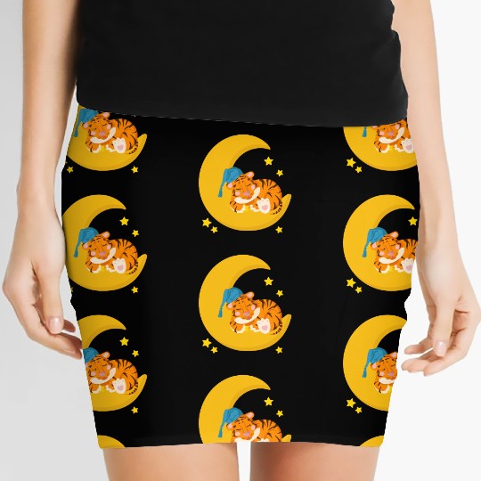 CAT SLEEPING ON MOON Women's Mini Skirts