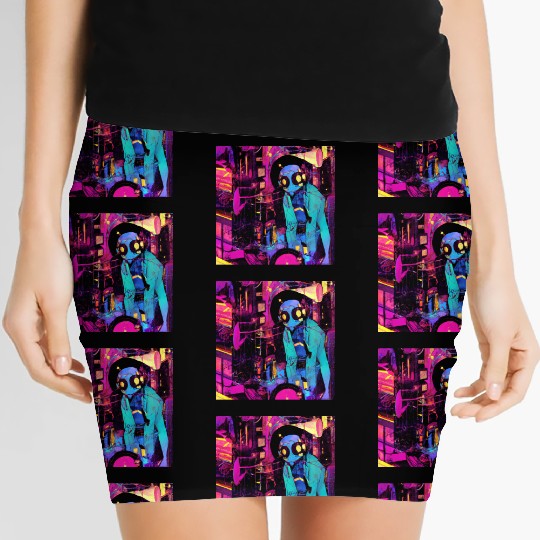 Colorful Abstract Urban Street Art Person with Women's Mini Skirts