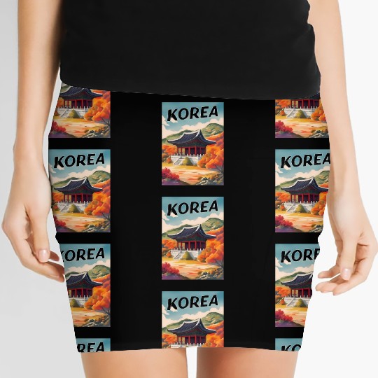 Vintage Travel Korea Autumn Landscape Retro Scenic Women's Mini Skirts