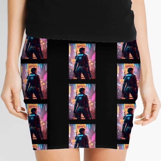 Cyberpunk Warrior: Sentinel of the Neon Streets Women's Mini Skirts