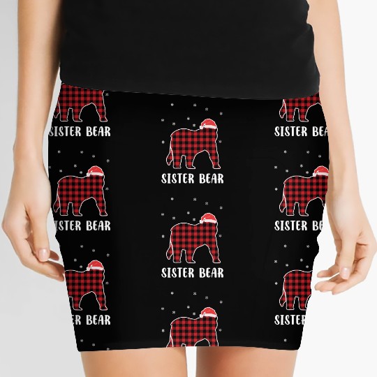 Red Plaid Bear Christmas Pajama Sister Matching Women's Mini Skirts