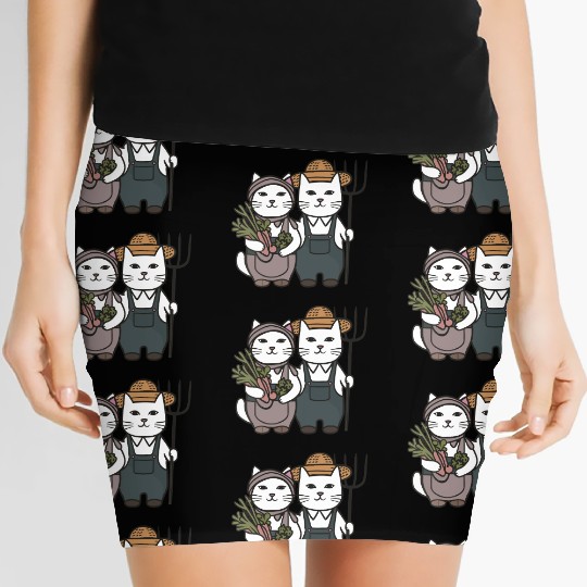 Farmer Cat Feline Couple Women's Mini Skirts