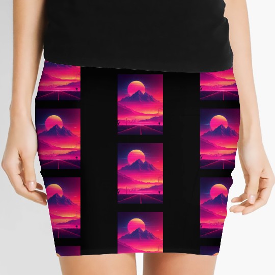 Neon Horizon: A Synthwave Journey Women's Mini Skirts