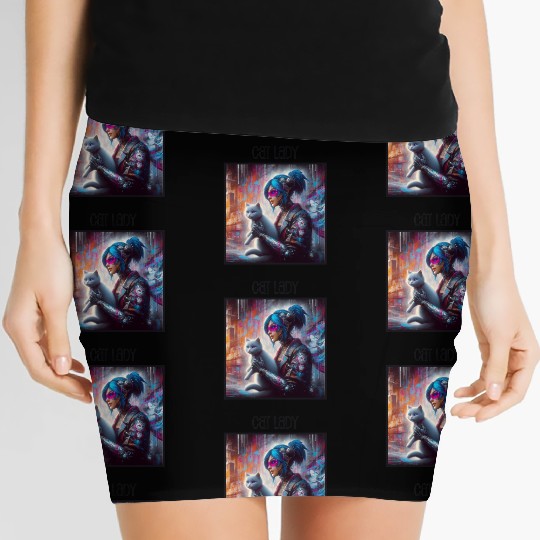 Cat Lady (Cyberpunk) Street Art v1 Women's Mini Skirts