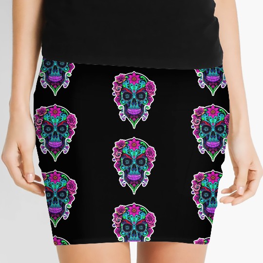 A vibrant and abstract sugar skull Calavera Women's Mini Skirts
