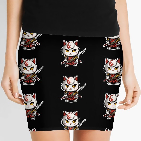 ninja cat with a katana 2 Women's Mini Skirts