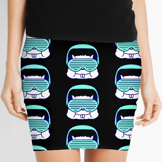 Cute DJ Hamster Party Animal Guinea Pig Pet Face Women's Mini Skirts